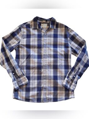 Bixby Nomad Men’s Medium Purple Plaid Button Down Shirt 100% Cotton Casual